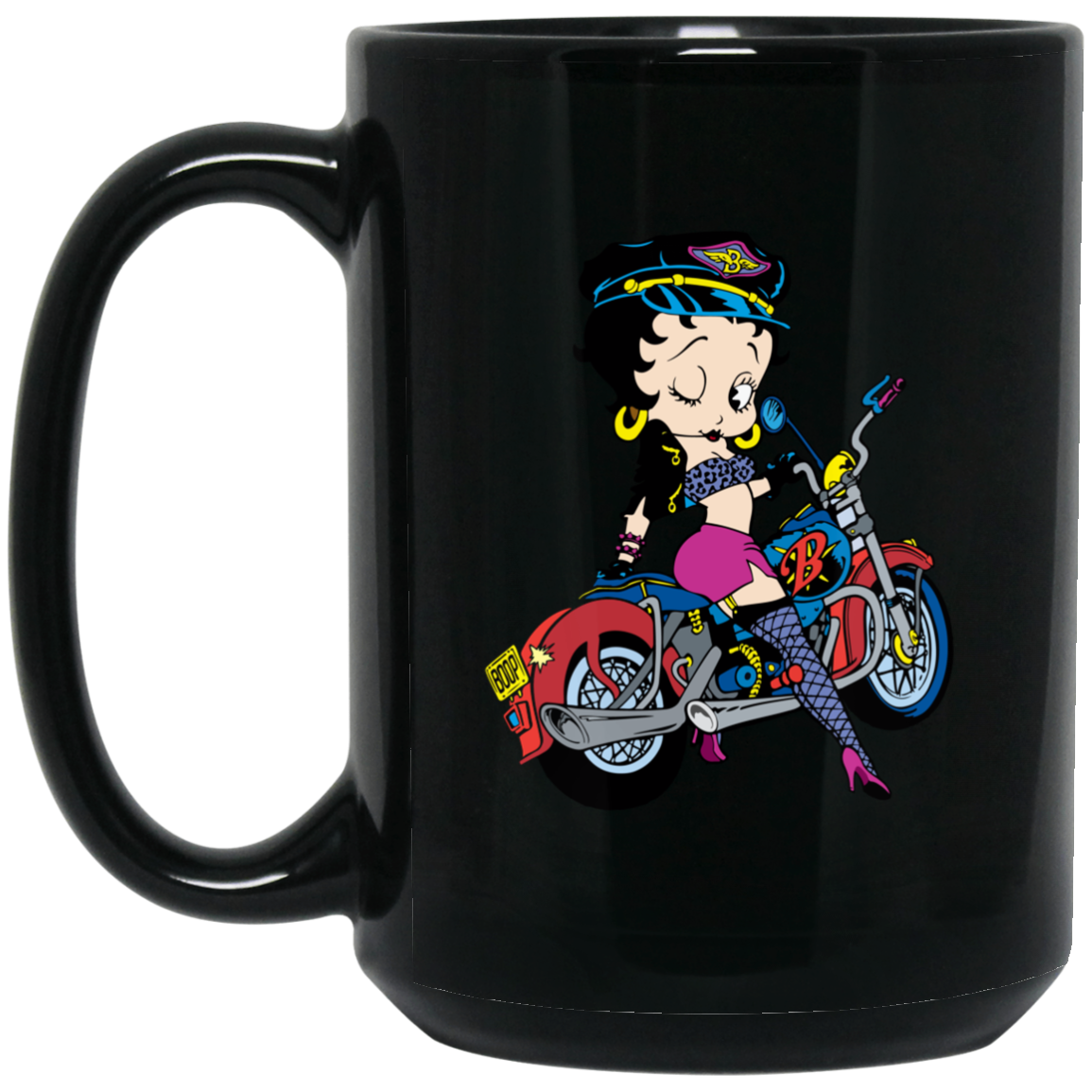 MOTORCYCLE BETTY BOOP BM15OZ 15 oz. Black Mug