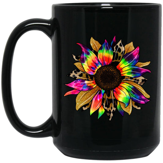 TYE  DYE SUNFLOWER BM15OZ 15 oz. Black Mug