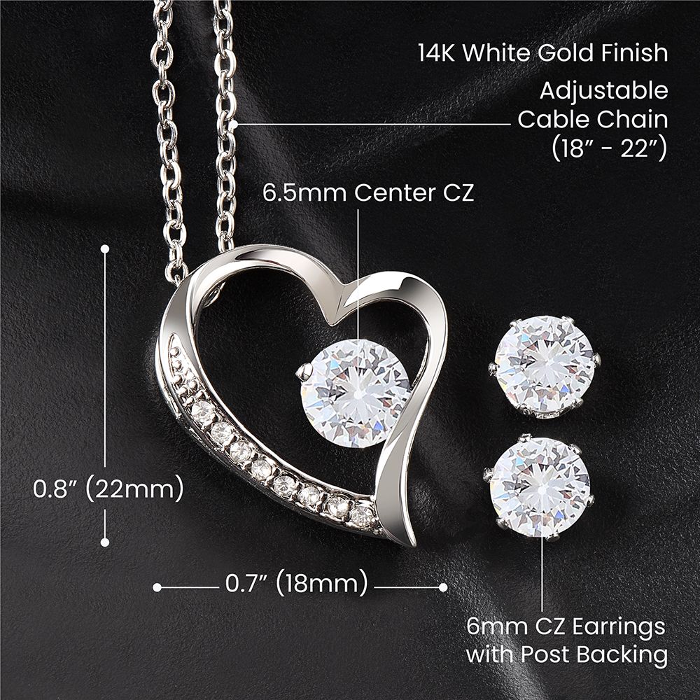 Forever Love Necklace  CZ Ear Studs Set